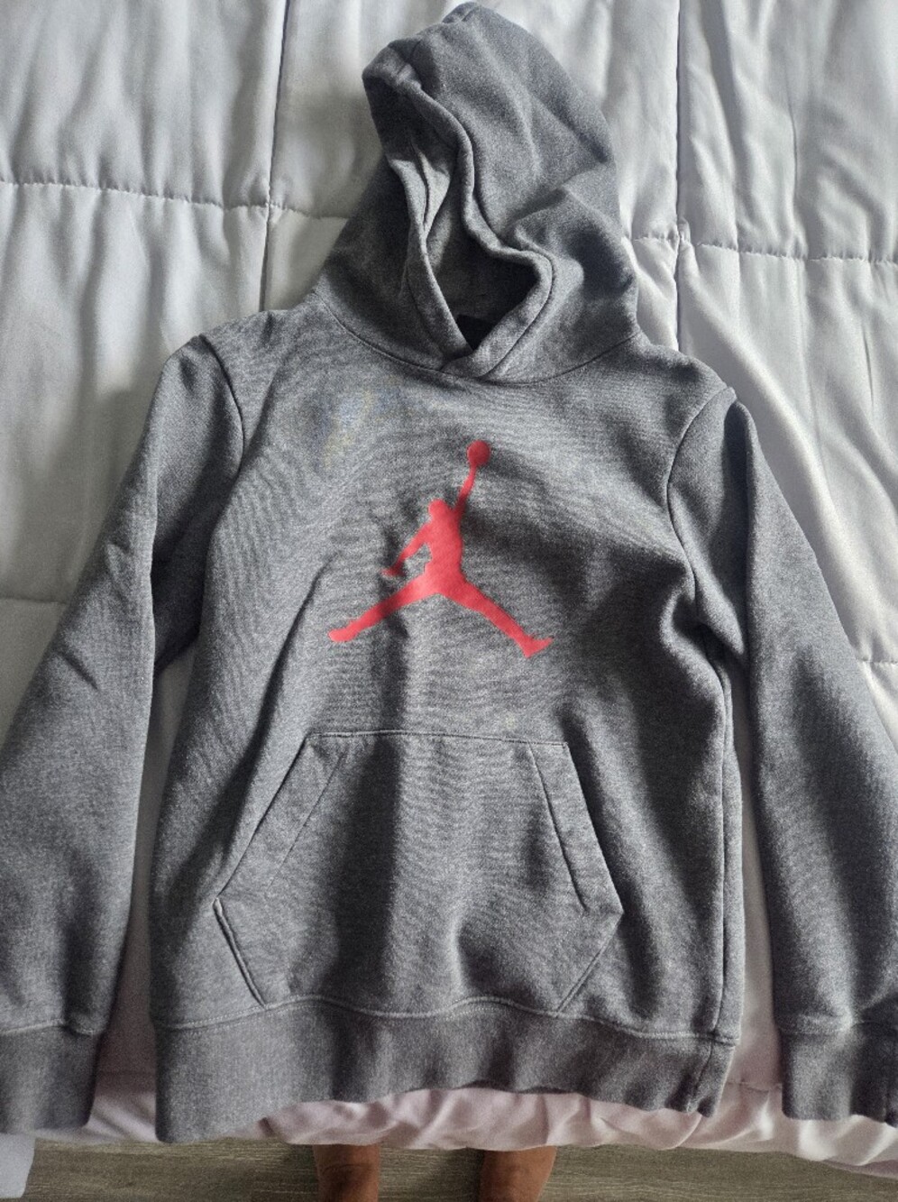 Boyw Jordan Grey Hoodie with Red Jumpman. Size M. 10-12